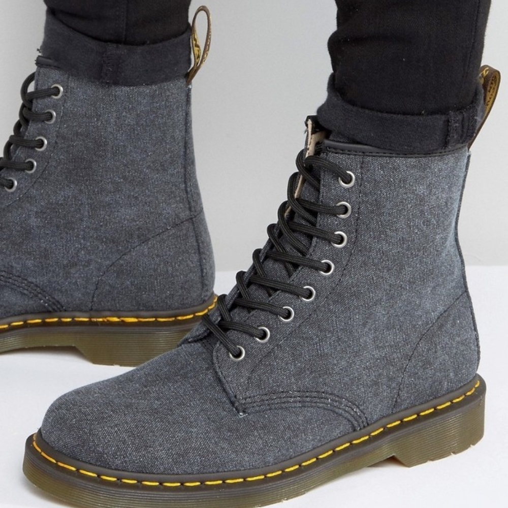 DR. MARTENS 1460 Black WASHED CANVAS Boots NIB